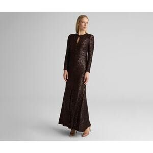 St. John Emilia Long Sleeve Sequin Stretch Gown in Mocha Brown Sz 10 NWOT